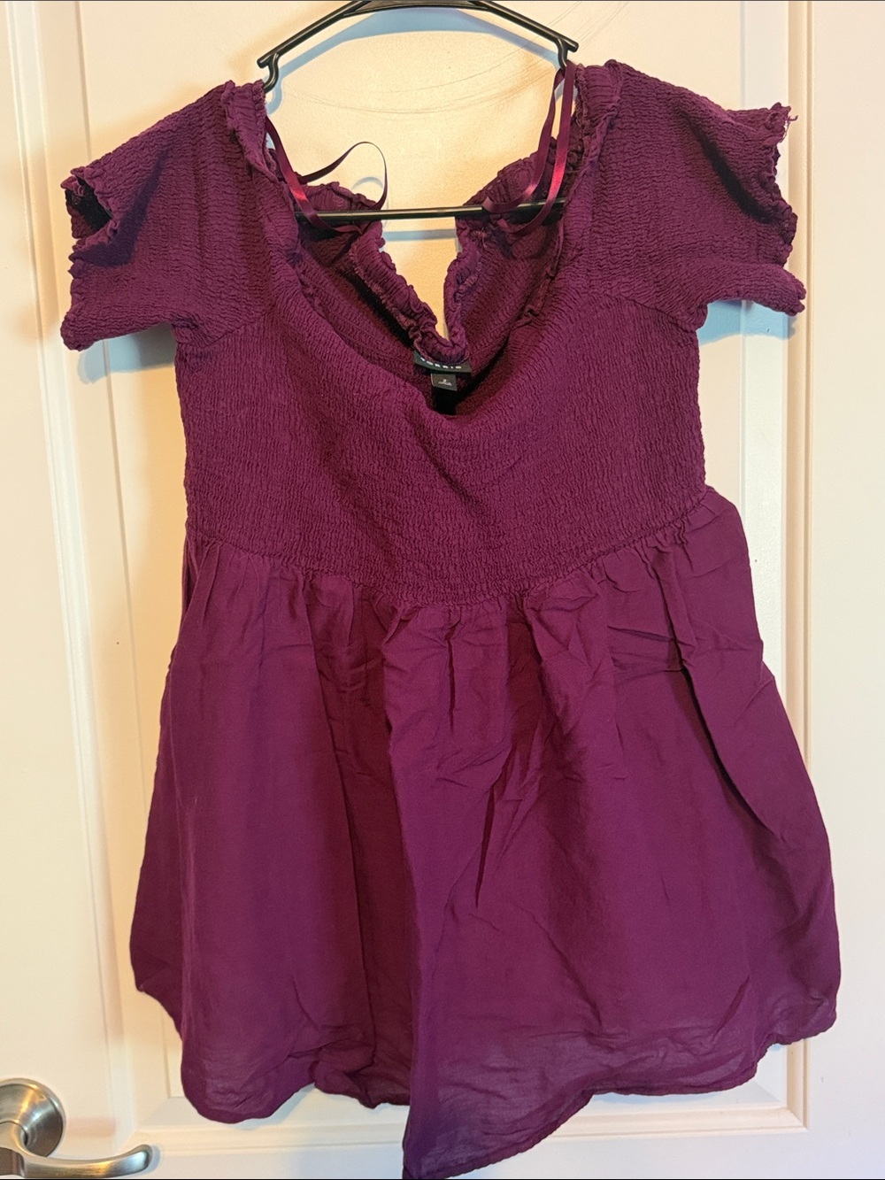 torrid Deep Plum Smocked Ruffle-Sleeved Tunic